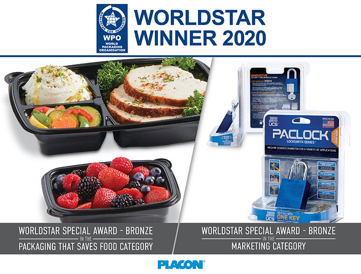 Placon products win 2020 WorldStar Special Awards—Bronze for packaging that saves food and marketing
