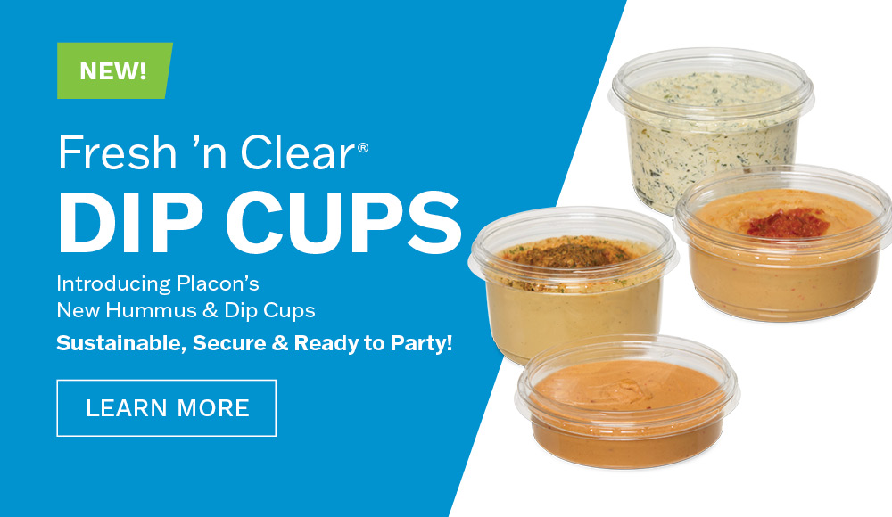 New Fresh ’n Clear dip cups: hummus and dips in sustainable, secure cups. Learn more