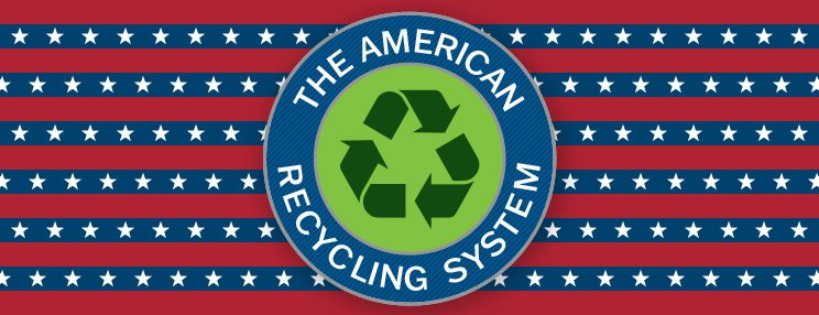The American Recycling System logo with a green recycling symbol over an American flag