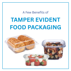 A few benefits of tamper-evident food packaging, shown with packaged baked goods, salad, and mixed foods