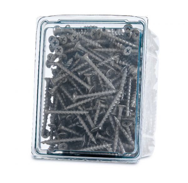 Box of gray Phillips-head screws