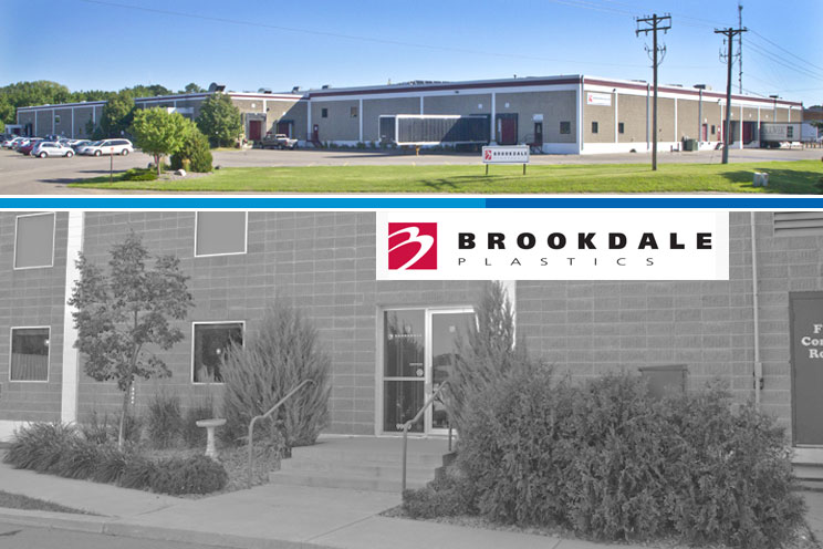 Exterior of the Brookdale Plastics facility with the company logo displayed above the entrance