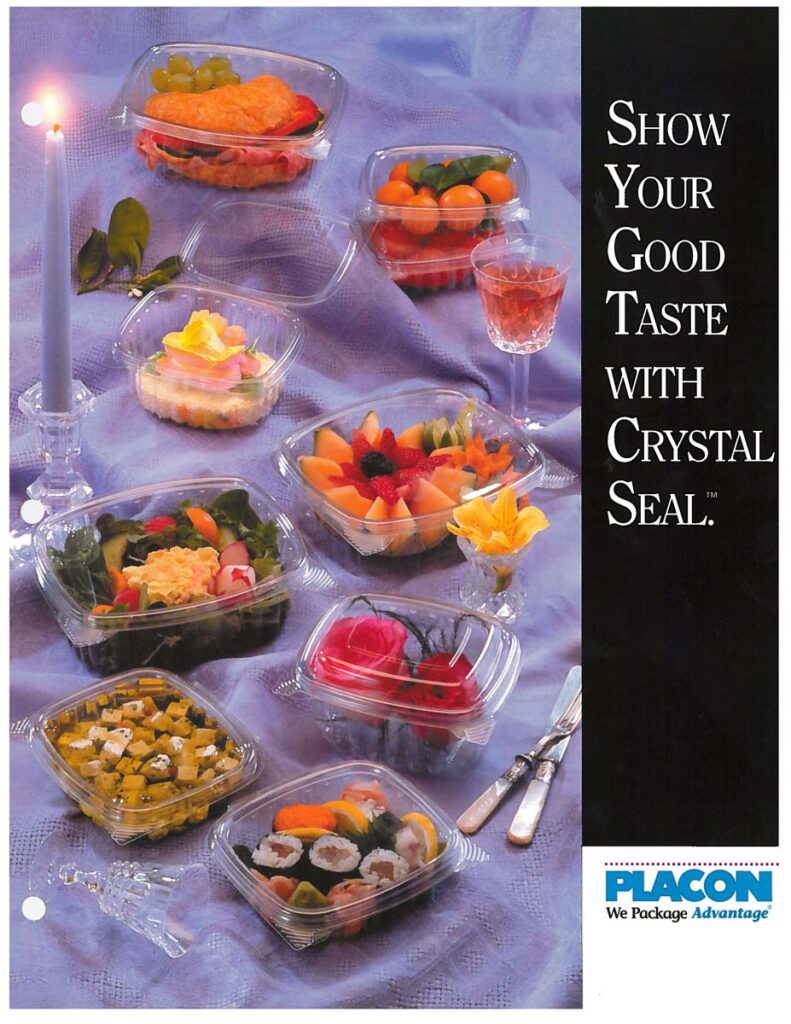Advertisement for Crystal Seal food containers displaying assorted dishes: “Show your good taste with Crystal Seal.”