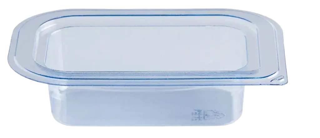 Clear rectangular food storage container with matching lid
