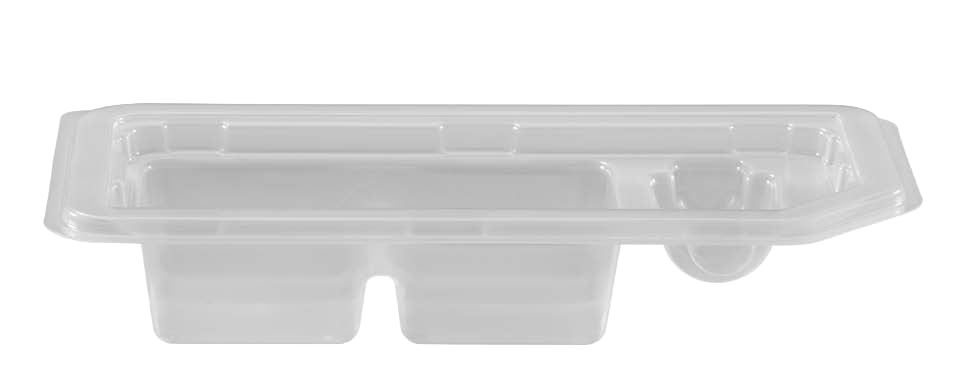 Transparent molded plastic tray with multiple recessed compartments