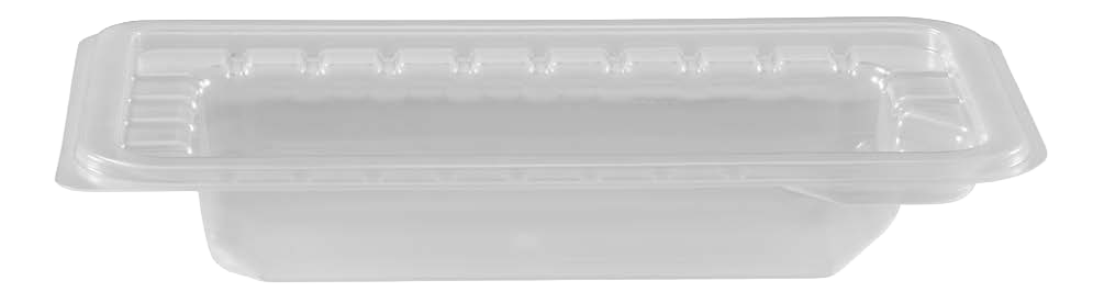 Clear rectangular plastic food storage container with a fitted lid